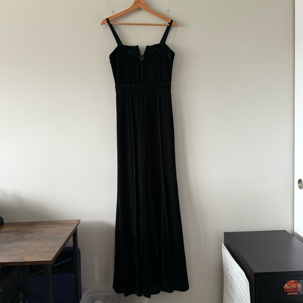 Wide Leg Velvet Jumpsuit Small Stretch Sleeveless Green Clubwear One Piece Sexy